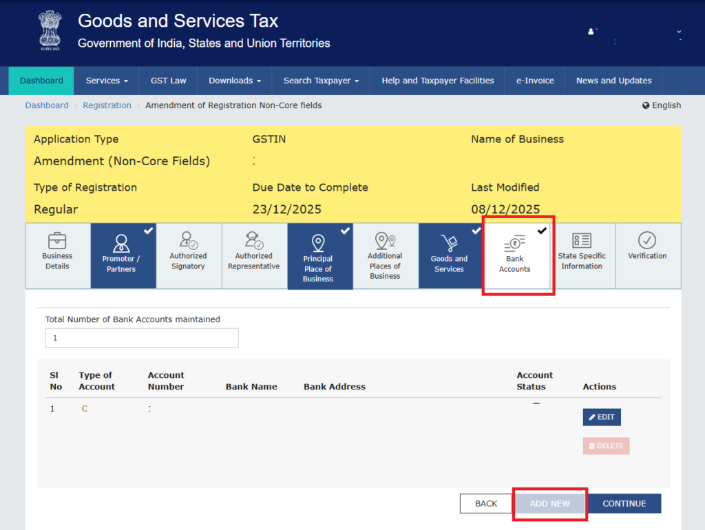 Rule 10A - Furnishing of Bank Account in GST Portal