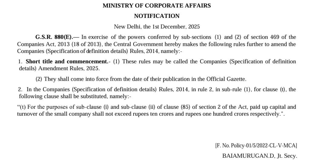 Small Company Definition Chnaged